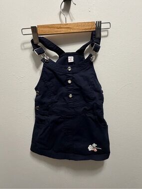 Peppermint Navy Girls' Overall Dress with Floral Patch